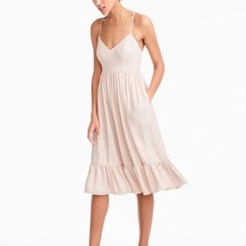 J. CREW Pink Drapery Ballerina Ruffle Hem Midi Dress Size 4